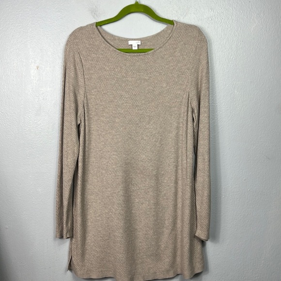 J.Jill Tan Long Sleeve Waffle Knit Sweater Tunic Top Large - Picture 1 of 6